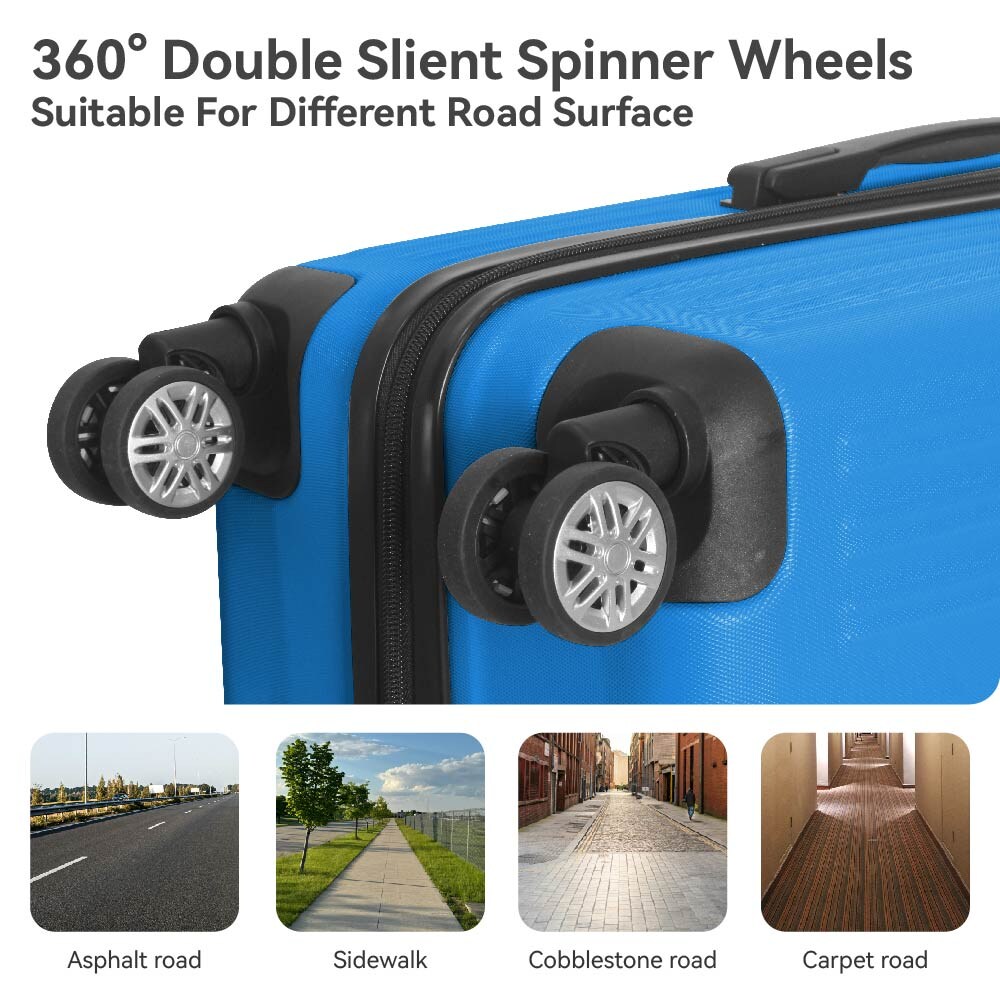 3-Piece Lightweight ABS Hardshell Luggage Set (20", 24", 26") In Deep Blue With Spinner Wheels, TSA Lock, And Adjustable Telescopic Handle - Durable Travel Suitcases_voghion.com